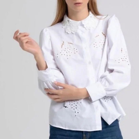 ZARA POPLIN SHIRT WITH EYELET EMBROIDERY SIZE M - Picture 10 of 14